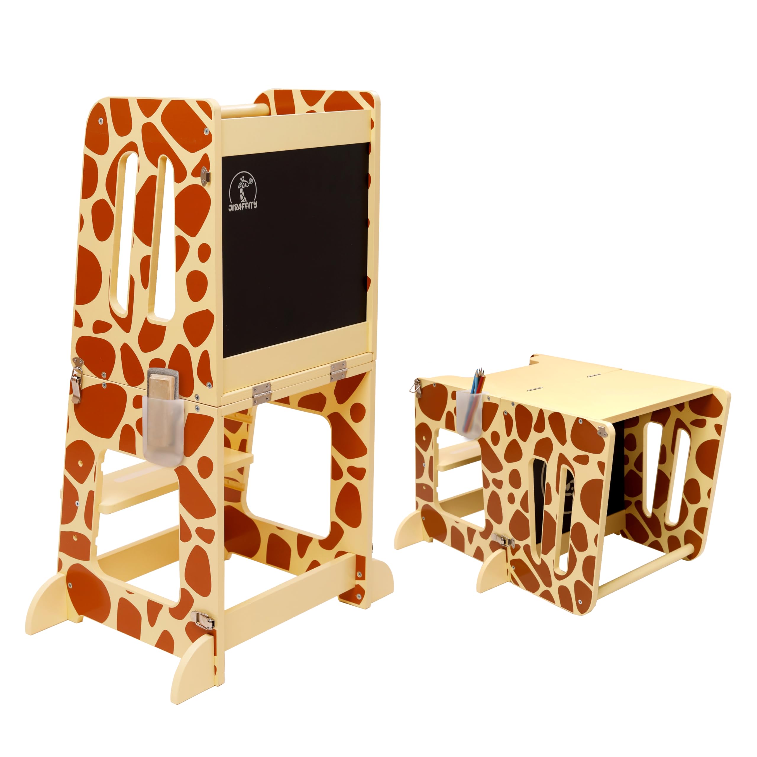 JIRAFFITY Torre de Aprendizaje Plegable - Torre de Aprendizaje Montessori, Convertible en Mesa Infantil, Plegable y Diseñada Pensando en la Seguridad de los Niños | Torre de Aprendizaje Convertible