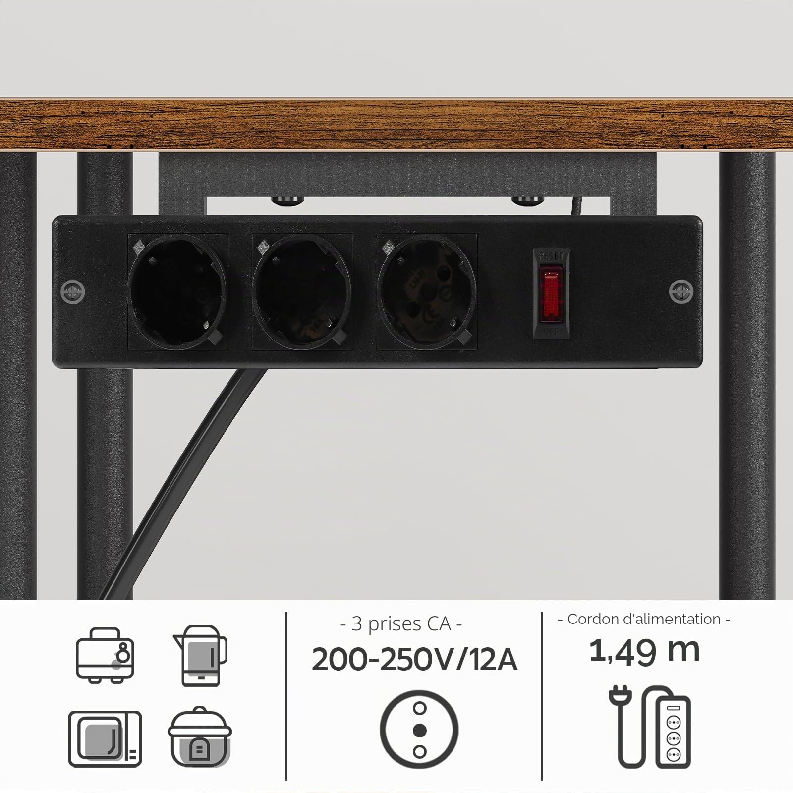 HOOBRO Étagère de Cuisine, Support pour Four à Micro-Ondes avec Prise de Courant, Support de Micro-Ondes avec Crochets en S, Etagères de Stockage, Marron Rustique et Noir EBF07CHB01