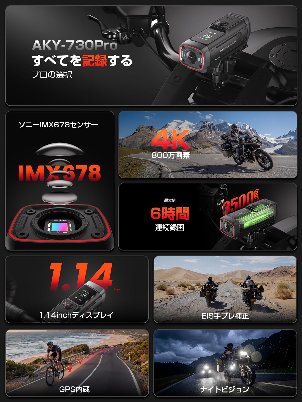 Amazon.co.jp: 【バイク用ドライブレコーダー】 AKEEYO AKY-730Pro 4K
