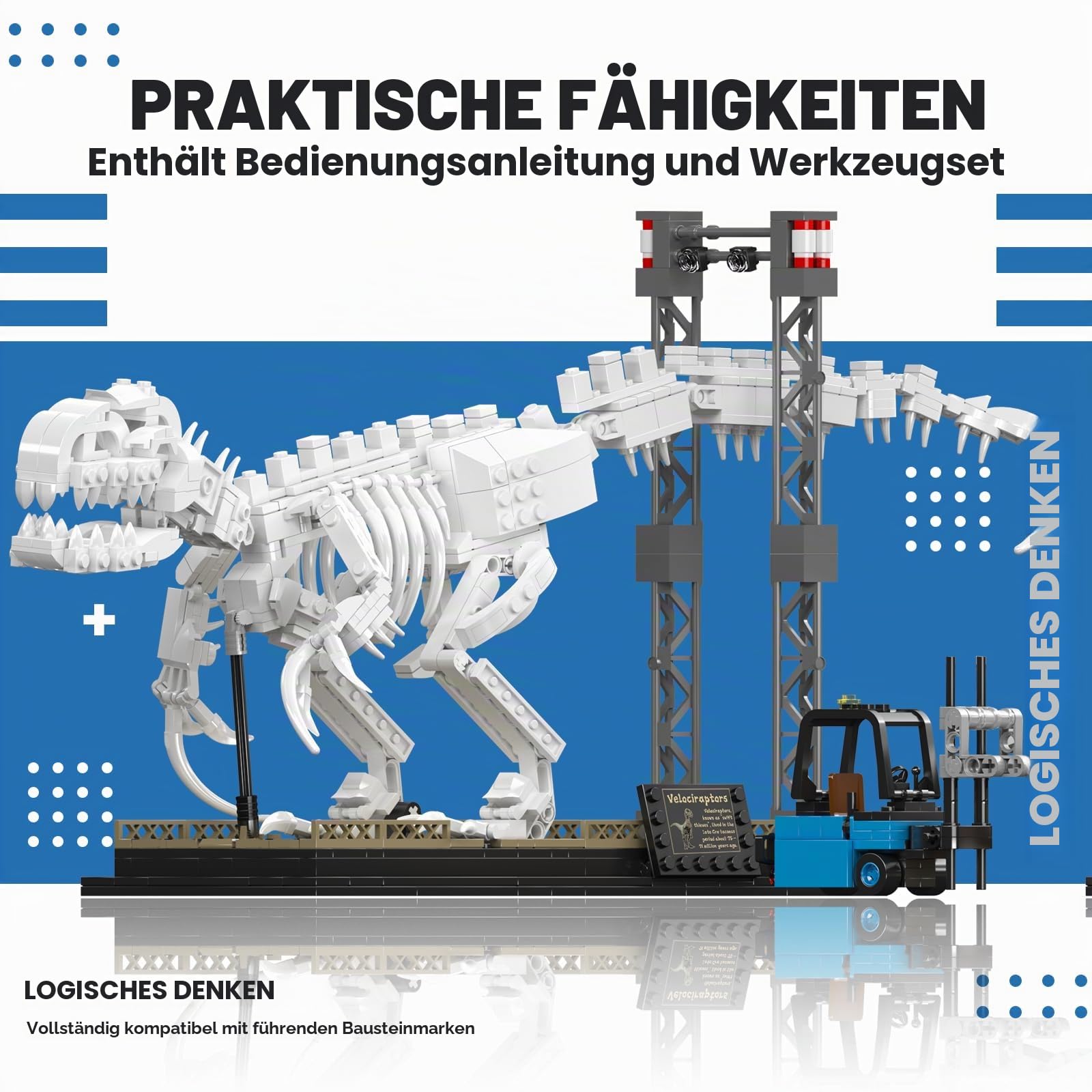 Mould King 29005 Klemmbausteine Dinosaurier Skelett Bausatz Velociraptor Mosasaurus Tier Fossilien Bausteine Set Mit Sockel Sammlerstücke Geschenke Für Erwachsene (1418 Teile)