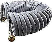 Vista 16 de Manguera de jardín, manguera de agua rizada de poliuretano verde de 50 pies con conectores de latón, bobina de manguera de riego, retráctil