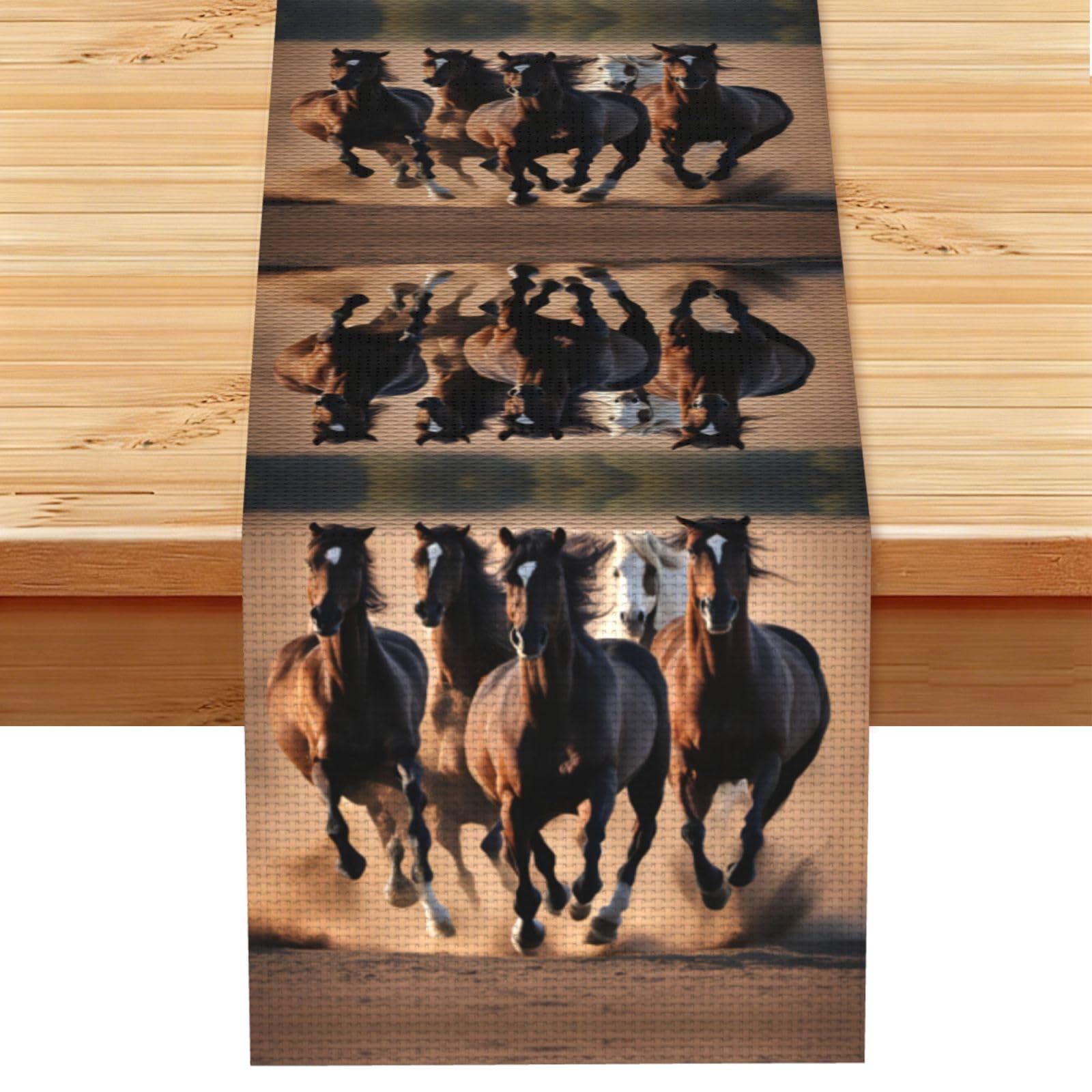 running horses Printed Dining Table Runner 13x72 Inch, Non-Fading Decor for Kitchen Dresser Fireplace Mantel