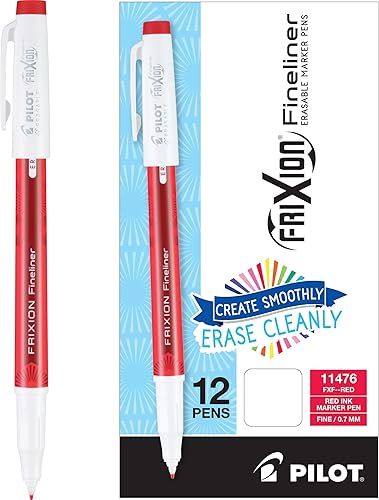 PILOT FriXion Fineliner rotuladores de punta fina con tinta que se puede borrar, tinta roja, 12 unidades (11476)