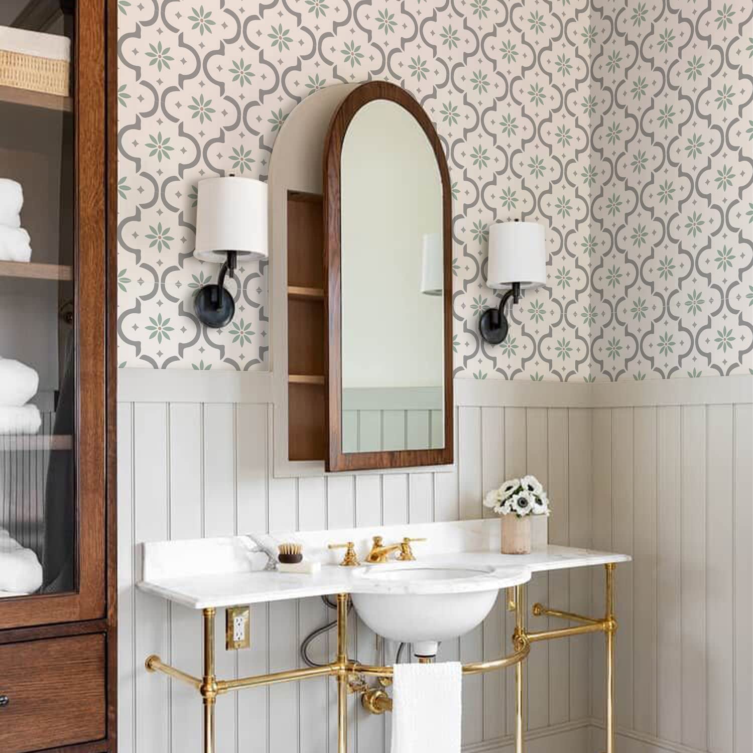 Alwayspon 24PcsX15cm/6inch White Green Tile Sticker, Self Adhesive Stick on Tiles Transfer Sticker for Bathroom Kitchen, Splashback for Cooker, Peel and Stick Adhesive Vinyl Wall Tiles Sticker