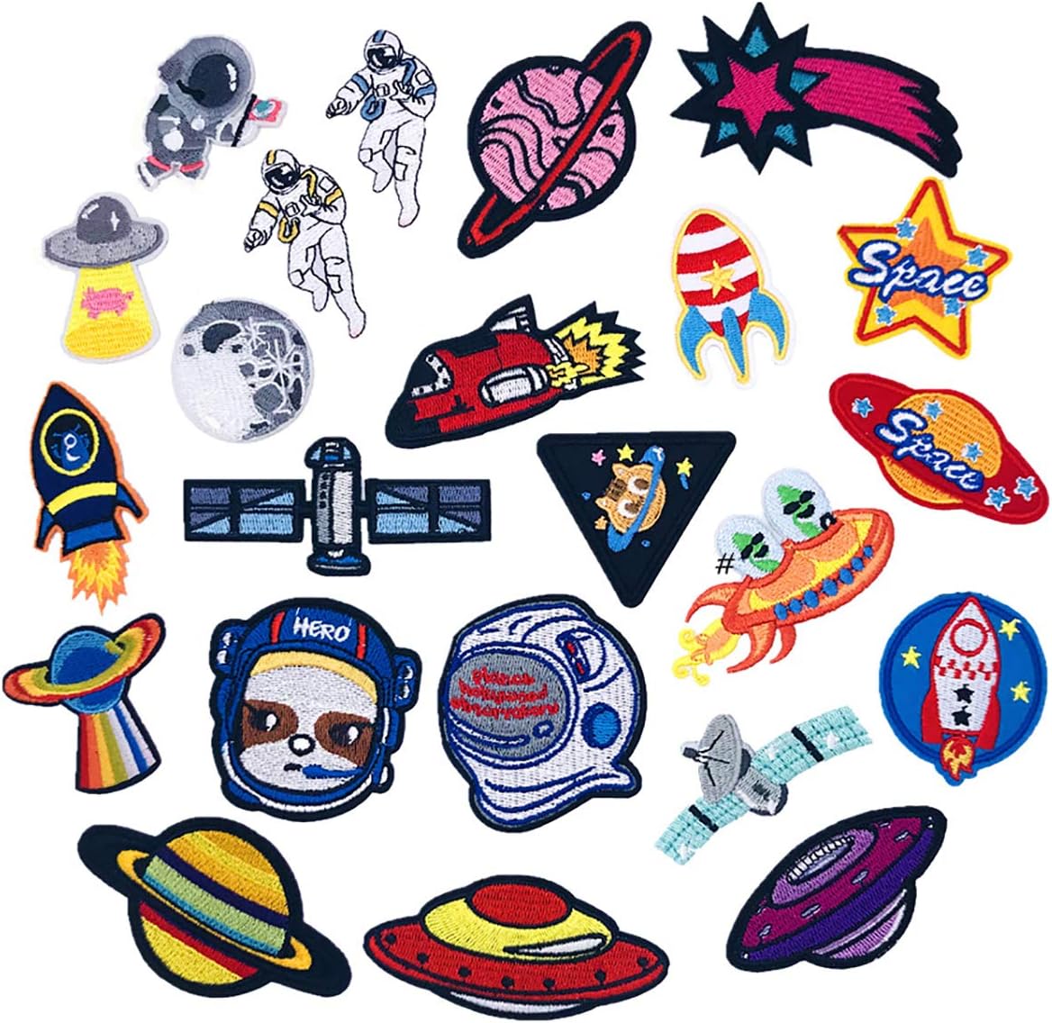 Iron on Patches 23 Pieces DIY Clothes Patches Stickers Sewing Or Iron-on Embroidery Applique for T-Shirt Jeans Clothes Bags Astronaut Space Planets Pattern