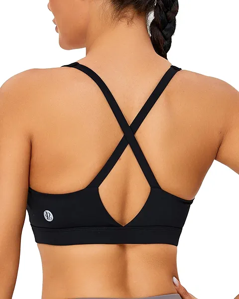 RUNNING GIRL Sports Bra for Women High Support, Molded Cup High Impact Sports Bras with Sewn in Pads Strappy Running Bra Black Large