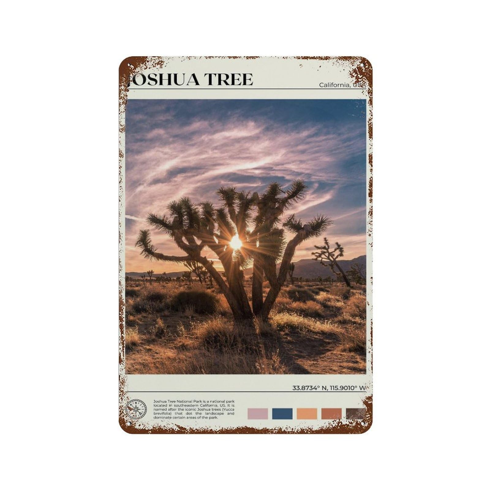 xiaoxiaoshen Real Photo Joshua Tree Decor Wall Decor Art Metal Tin Poster Modern Home Decor Art Home Bar Shop Decorations Vintage Sign 30x20cm