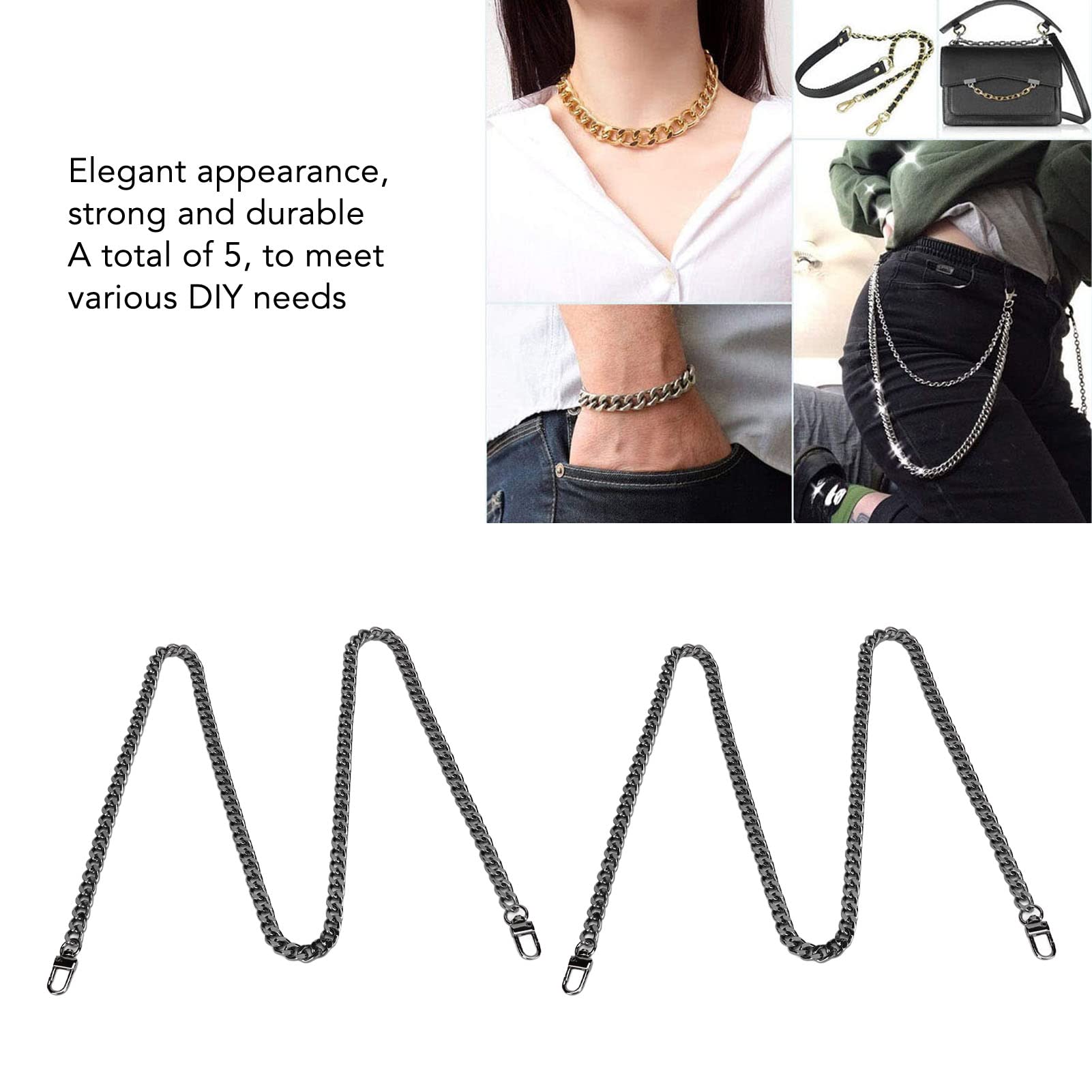 Catene di gioielli in metallo, ferro, antiruggine, fai da te, collane, braccialetti, cavigliere, forniture per la produzione di 5 pezzi, eleganti e durevoli, multiuso, per (Argento Nero)