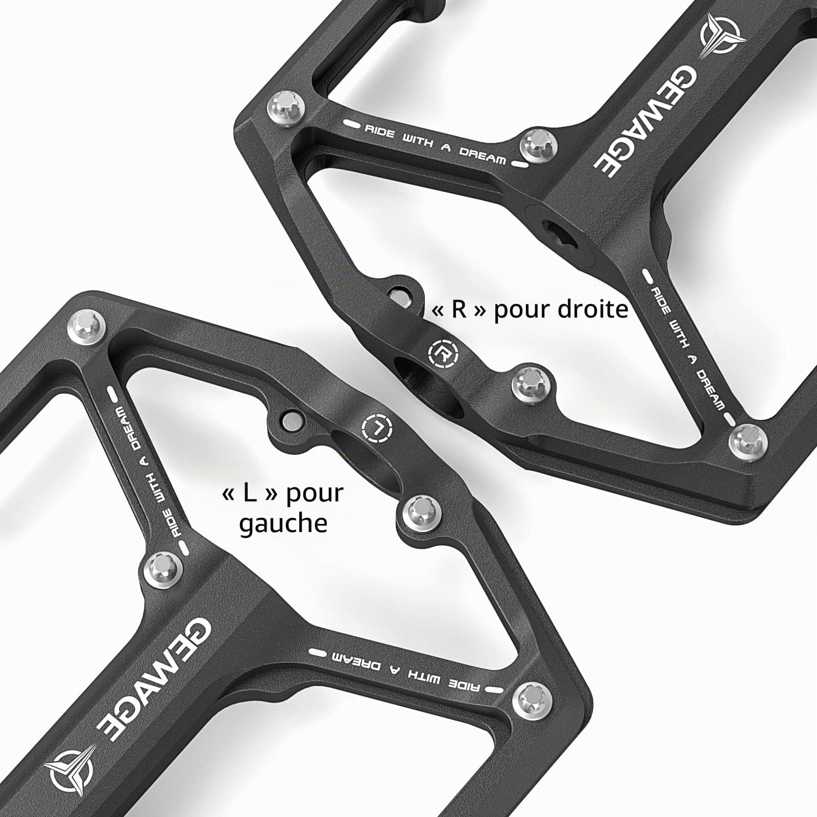 GEWAGE Pédales de vélo Route Montagne 3 roulements Plates usinées CNC 9/16" Clous antidérapants Amovibles