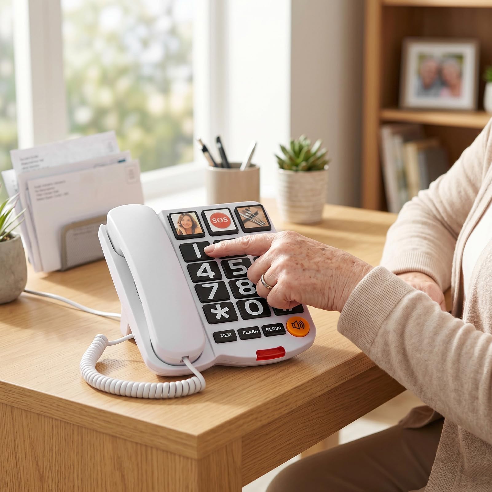 Fabater Telefon Przewodowy z Dużym Przyciskiem i Głośnym Dzwonkiem 110 DB dla Seniorów Łatwe Wybieranie w Każdym Domu (WHITE)