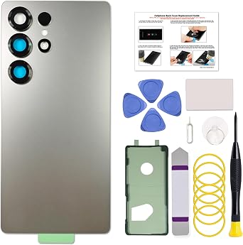 Compatible with Galaxy S25 Ultra Back Glass Cover Replacement, with Pre-Installed Camera Lens & Pre-Cut Tape, Includes Instruction, Gray