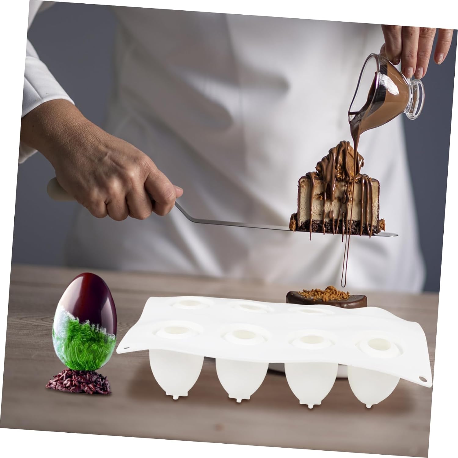 DOITOOL Silicone Easter Egg 8 Cavities Baking Tool Easy to Use Clean Non-fading Non-stick for Cake Fondant Jelly