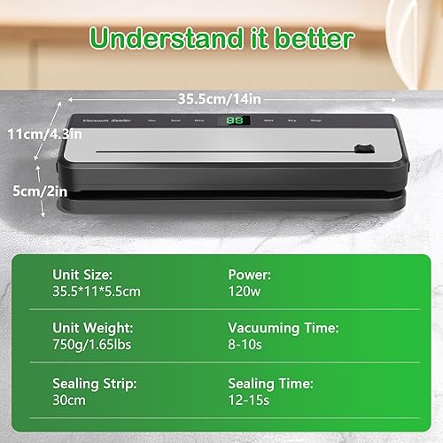Miniatura 8 de Máquina selladora al vacío para guardar alimentos, potente máquina de envasado al vacío 6 en 1, sellador de bolsas, sellador de alimentos