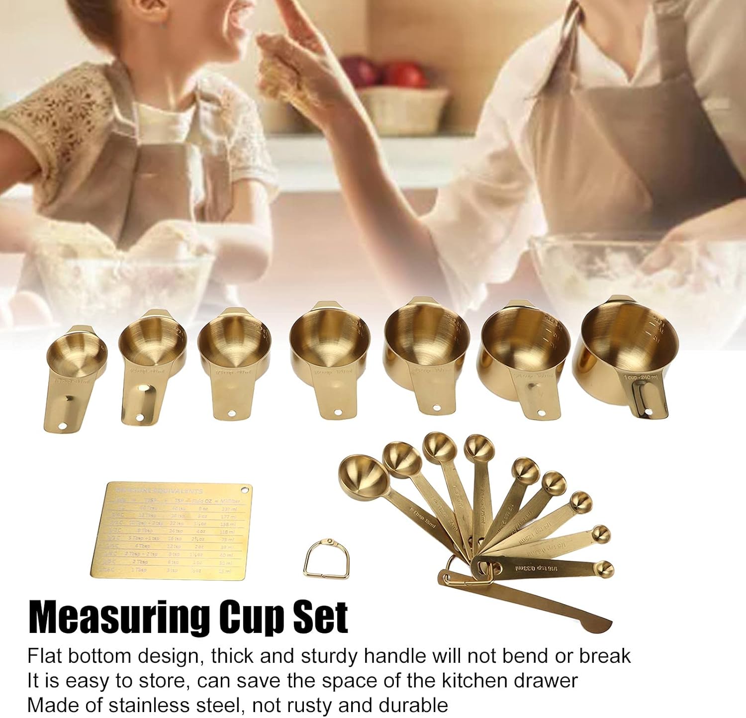 18PCS Measuring Cup, Stainless Steel Gold Coffee Spoon Cup Set Baking Scale Measuring Scoop Cup Set, Essential Kitchen Tools for Cocktail Wine Home Parties Bars Restaurant