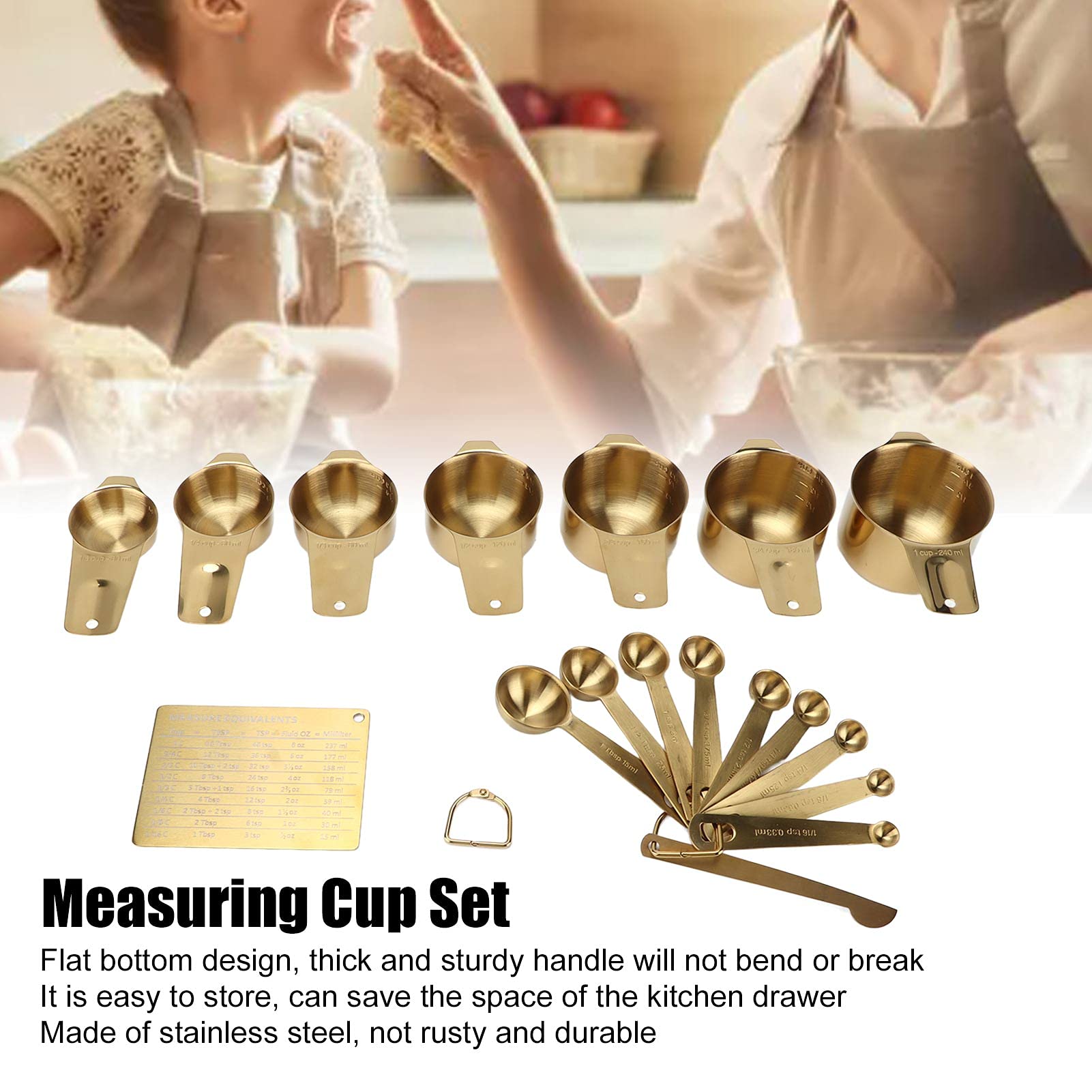 18PCS Messbecher Set, Messbecher Edelstahl Gold Kaffeelöffel Cup Set Backwaage Löffel Spülmaschinenfest Messlöffel Set