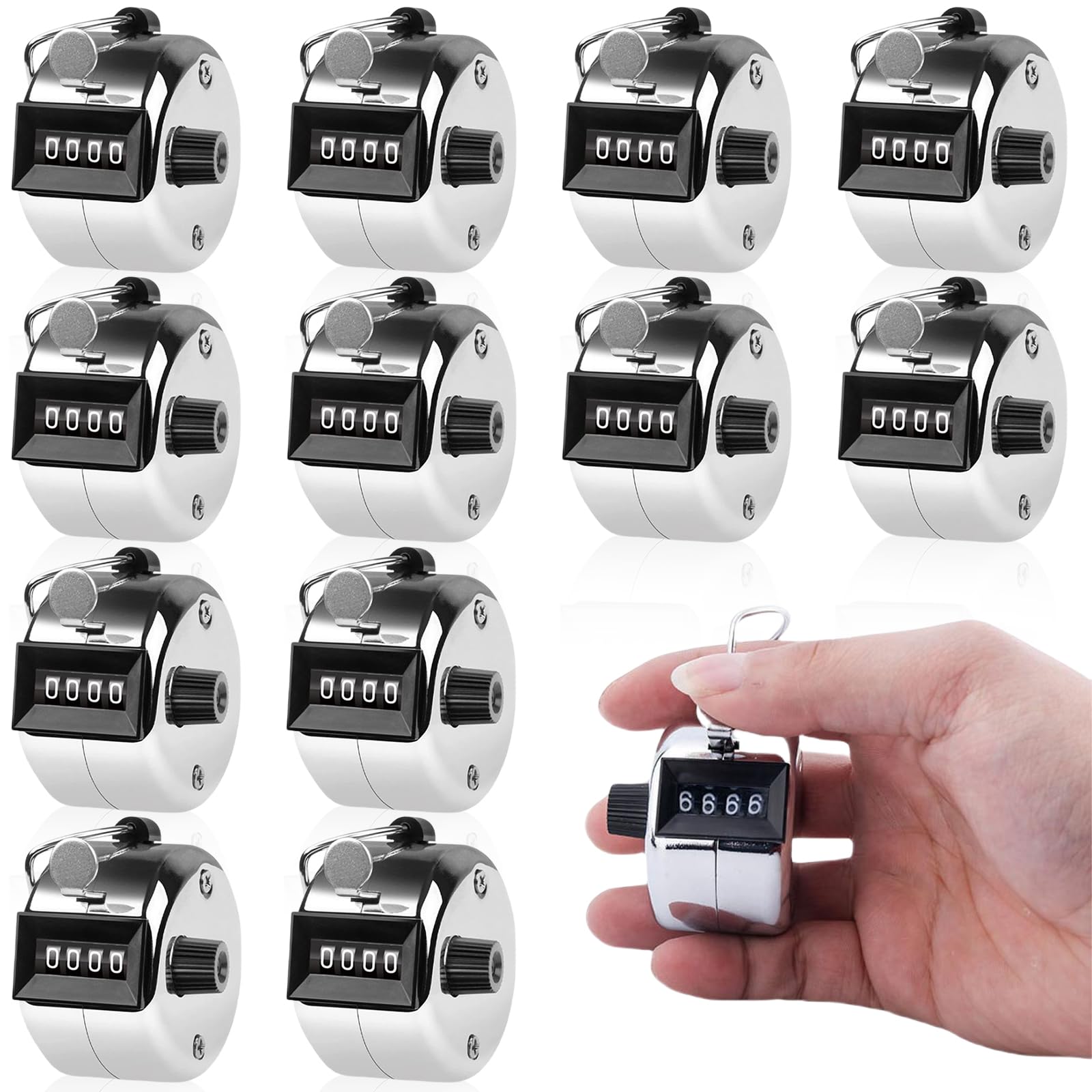 Leikurvo 12 contatori manuali: contatore in metallo, contatore a 4 cifre per contatore di persone, contapassi, contatore di tondo, contatore di dito, golf e serie, sport, scuola, argento