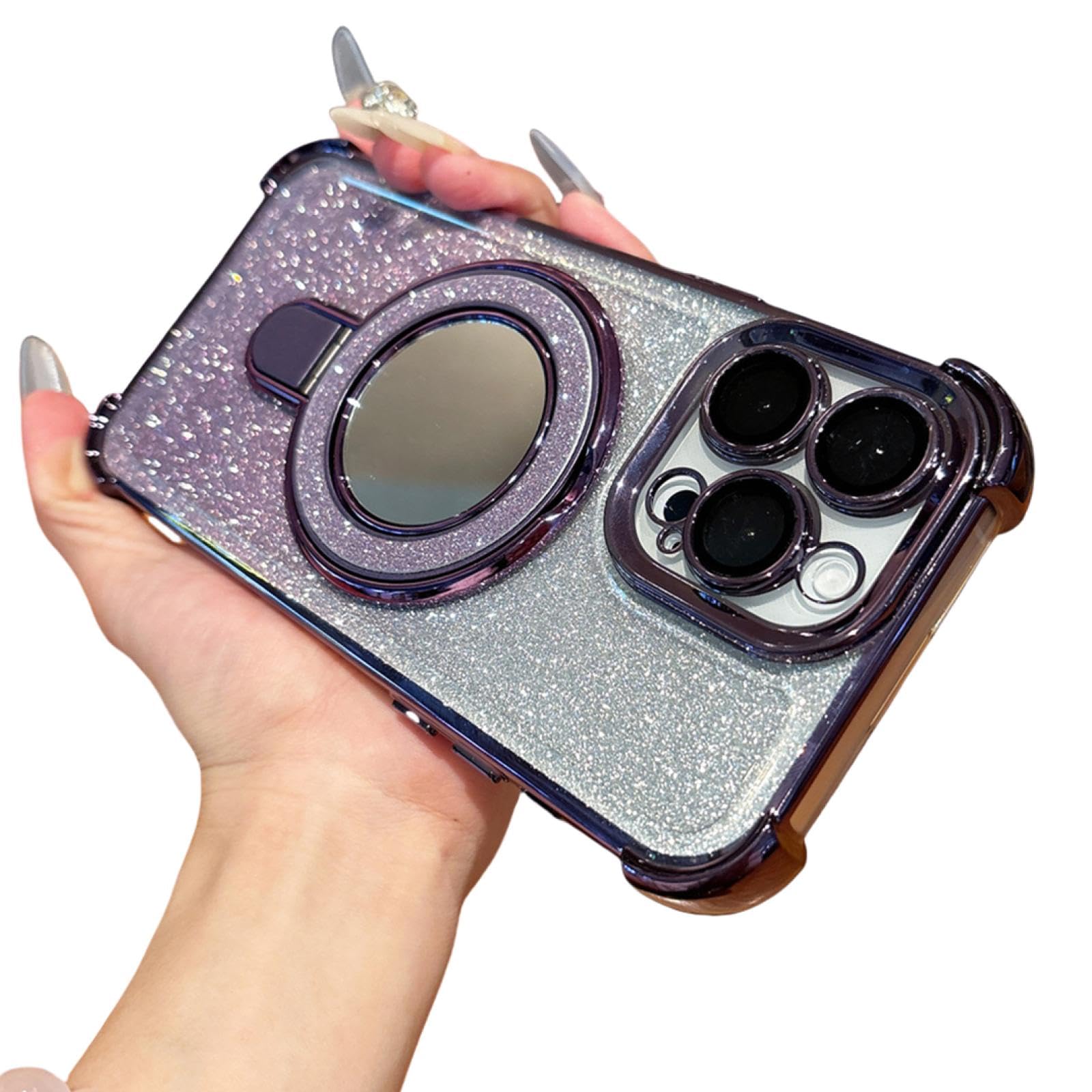 Coque iPhone 15 violette anti-choc avec miroir et support magnétique - 8