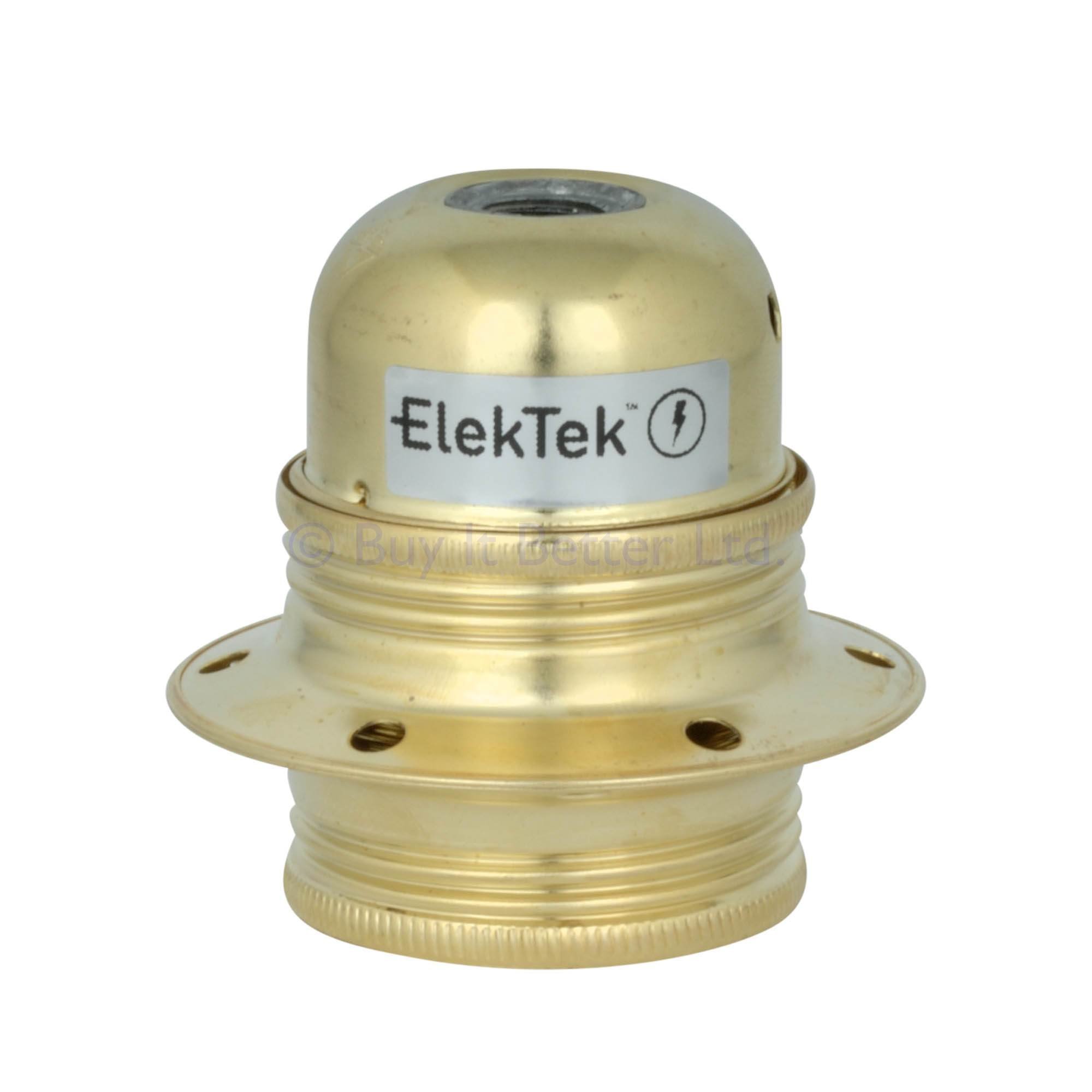 Elektek Brass (With Shade Rings) E27 Lamp Bulb Holder 10Mm Entry Edison Screw Earthed With Shade Rings & Cord Grip Brass