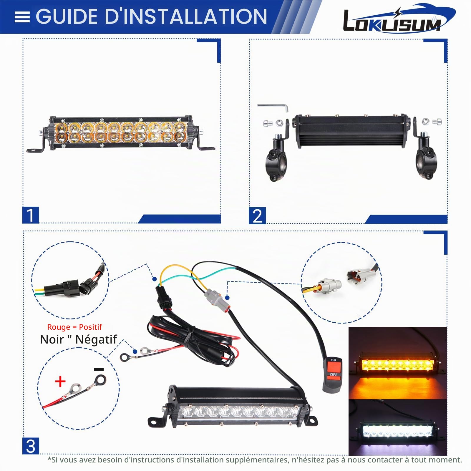 Barre Lumineuse pour Moto Tout-terrain 60 W 2500 lm avec Interrupteur, Lumière Blanche et Jaune pour Guidon de 22 mm, Compatible avec CRF110 KLX140 KLX110 TTR110 TTR110E KLX PW XR RM KX Motocross