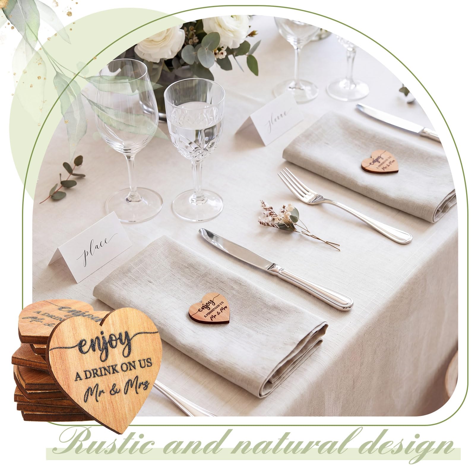 Marsui 50 Pezzi Segnalini per Bevande in Legno per Matrimoni Forma a Cuore Segnalini e Gettoni Drink Token per Biglietti di Nozze per Matrimoni Fiches da Poker per Ospiti Eventi (Forma a Cuore)