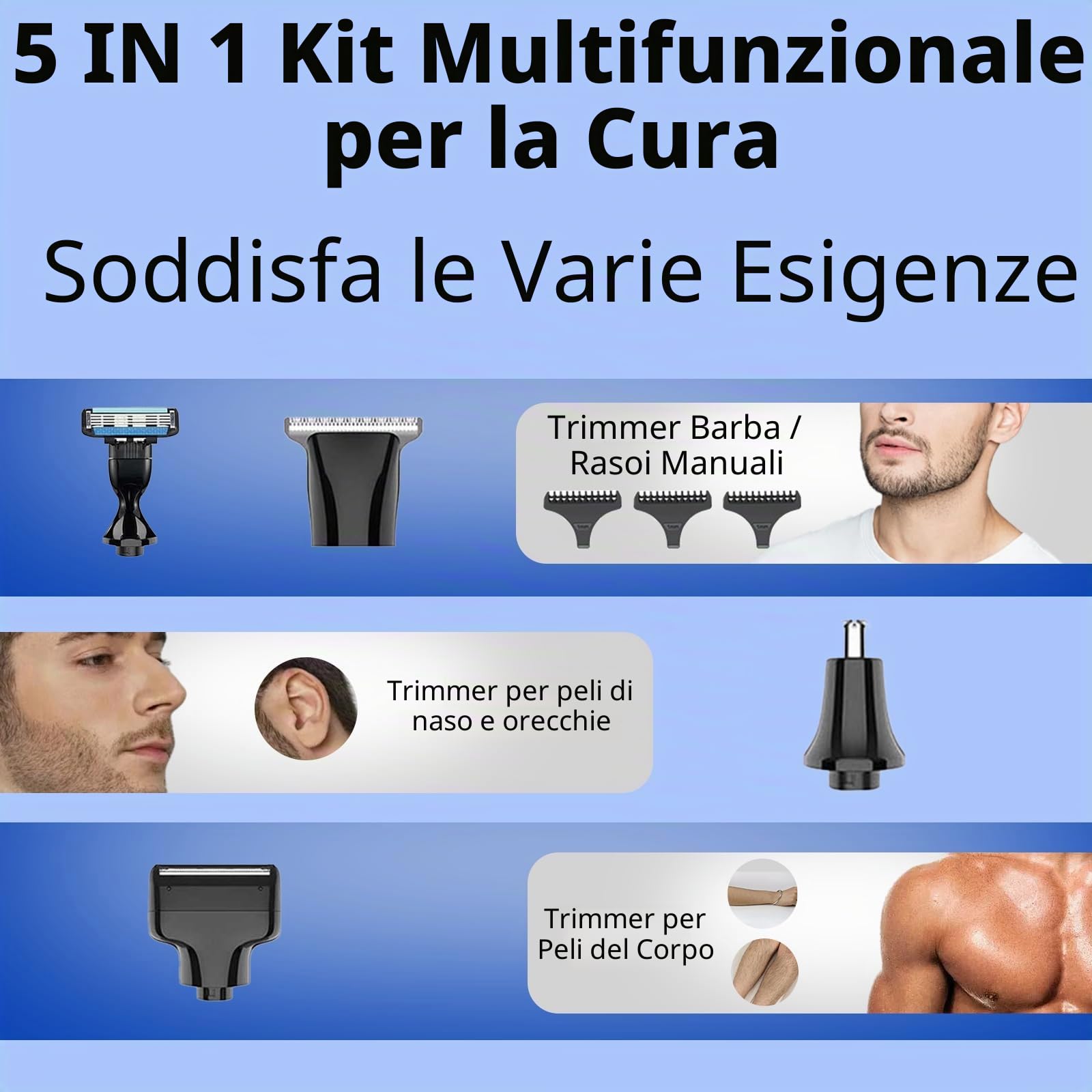 Rasoio Schiena Uomo 4 in 1, IPX6 Impermeabile con Braccio Estensibile | Impermeabile IPX6 | Braccio Estensibile Regolabile | Rasatura Bagnato e Asciutto | Ricaricabile per Corpo e Barba