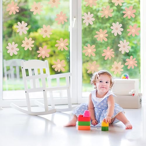 Miniatura 13 de BBTO Calcomanías de pared de margaritas de vinilo con flores, calcomanías de margaritas, calcomanías florales para despegar y pegar para guardería