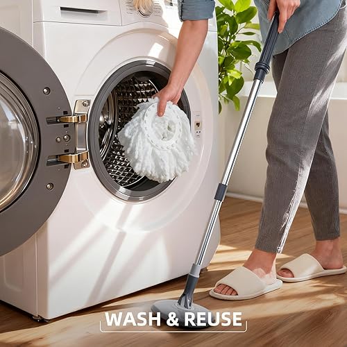 Miniatura 8 de Juego de trapeador giratorio y cubo, cubos dobles desmontables separan el agua sucia con escurridor de acero inoxidable para limpieza de suelos,