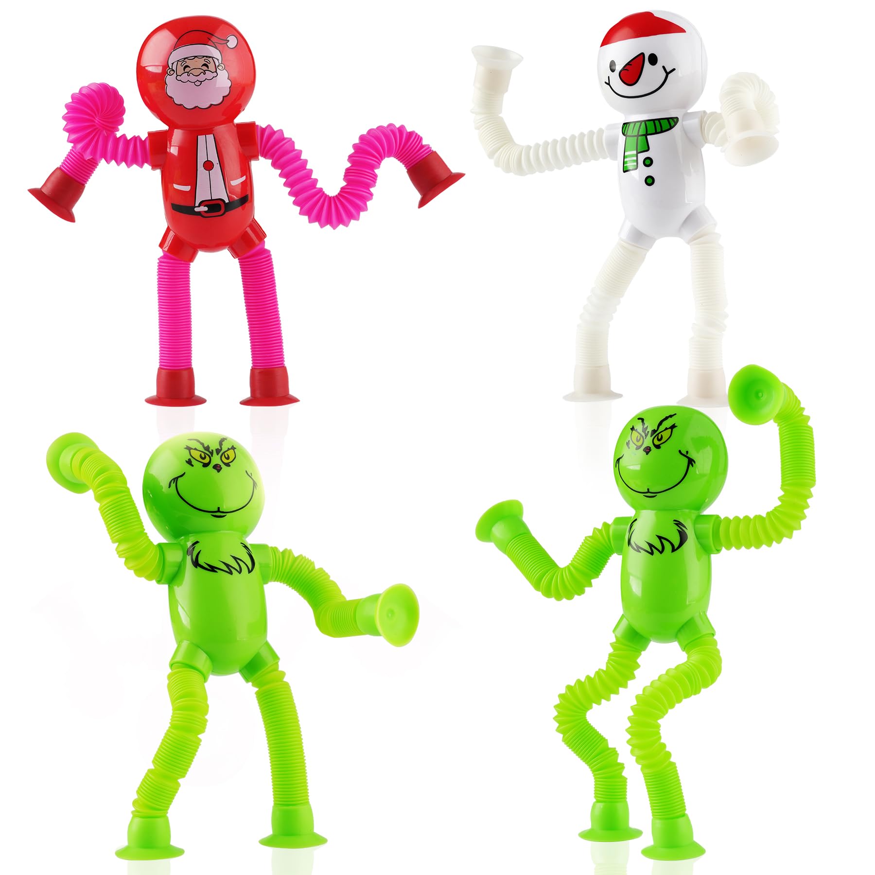 4Pcs Christmas Pop Tube Sensory Toys,Grenn Monster Telescopic Suction Fidget Toys for Kids Toddler with ADHD or Autism,Christmas Stocking Stuffers