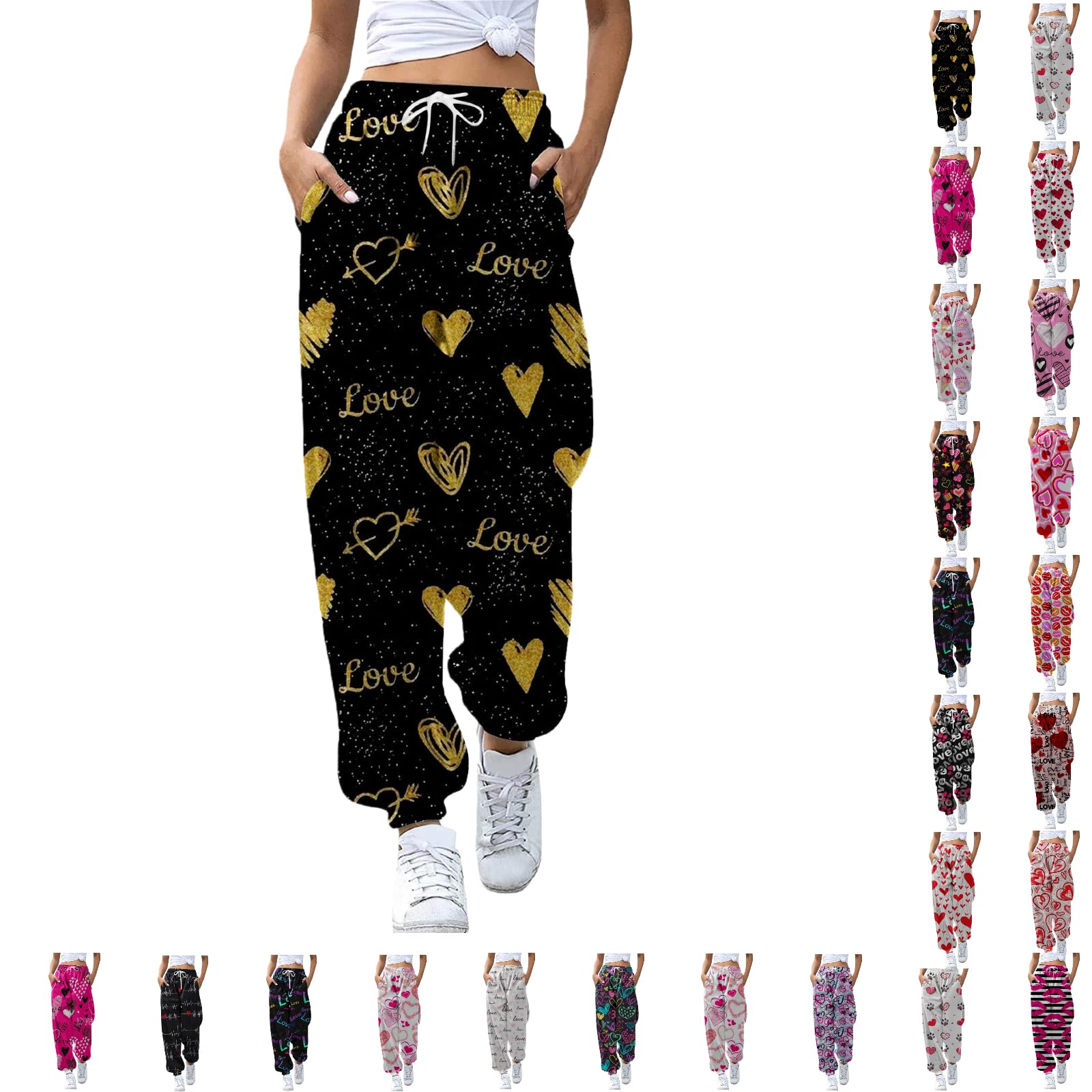 Valentines Sweatpants Pants Women Heart Pant Valentine Day Outfit Jogger Bottoms Loungewear Plus Size