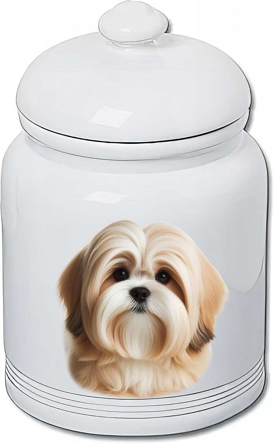Best of Breed Lhasa Apso Cream/Sable Dog and Cat Ceramic Treat Jar 9" Tall Air Tight Seal All White
