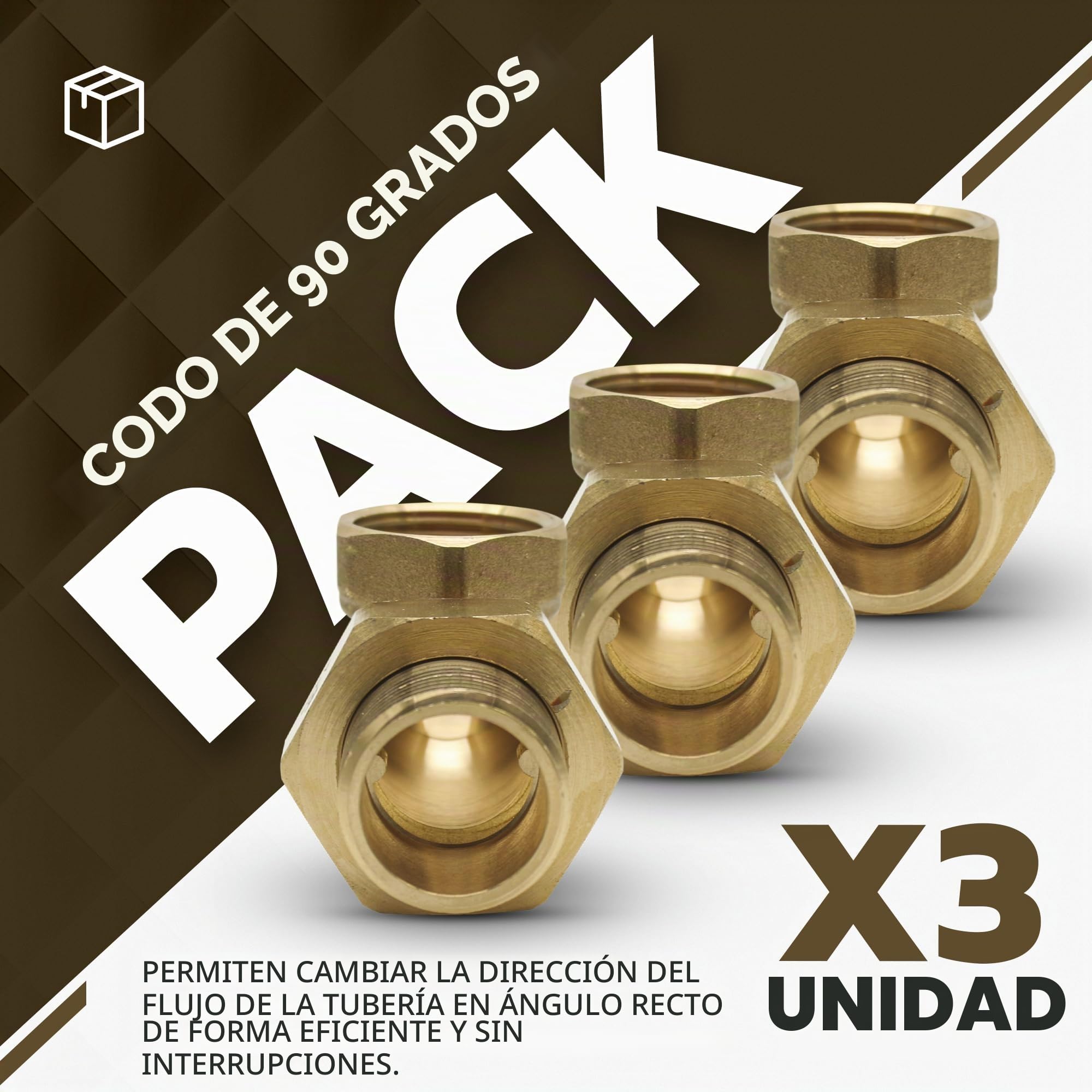 DOJA Barcelona | Racor Codo 90 Grados | 1" | M-H | Pack 3 | Codos 90º con Racor y Junta Tórica | Codo Latón | Anillo de Sellado | Accesorios Tuberia | para Tubo Grifo Jardin, Tuberias Exterior