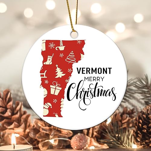 Miniatura 9 de Evans1nism Vermont State Christmas Round Ornament Hometown Ceramic Keepsake State Love Winter Holiday 3.2 Inch Double-Sided Printing New Home Gifts