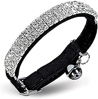 CHUKCHI Soft Velvet Adjustable Cat Collar with Bling Diamante Bells - Safe, Stretchy for Small Cats & Dogs, Black, 8-10 Inch