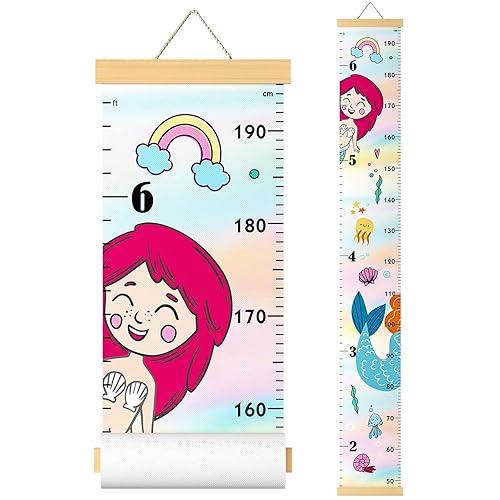 Miniatura 8 de Outivity Tabla de crecimiento para niños, tabla de altura para niños, niñas, bebés, lienzo y madera, tabla de altura de crecimiento extraíble,
