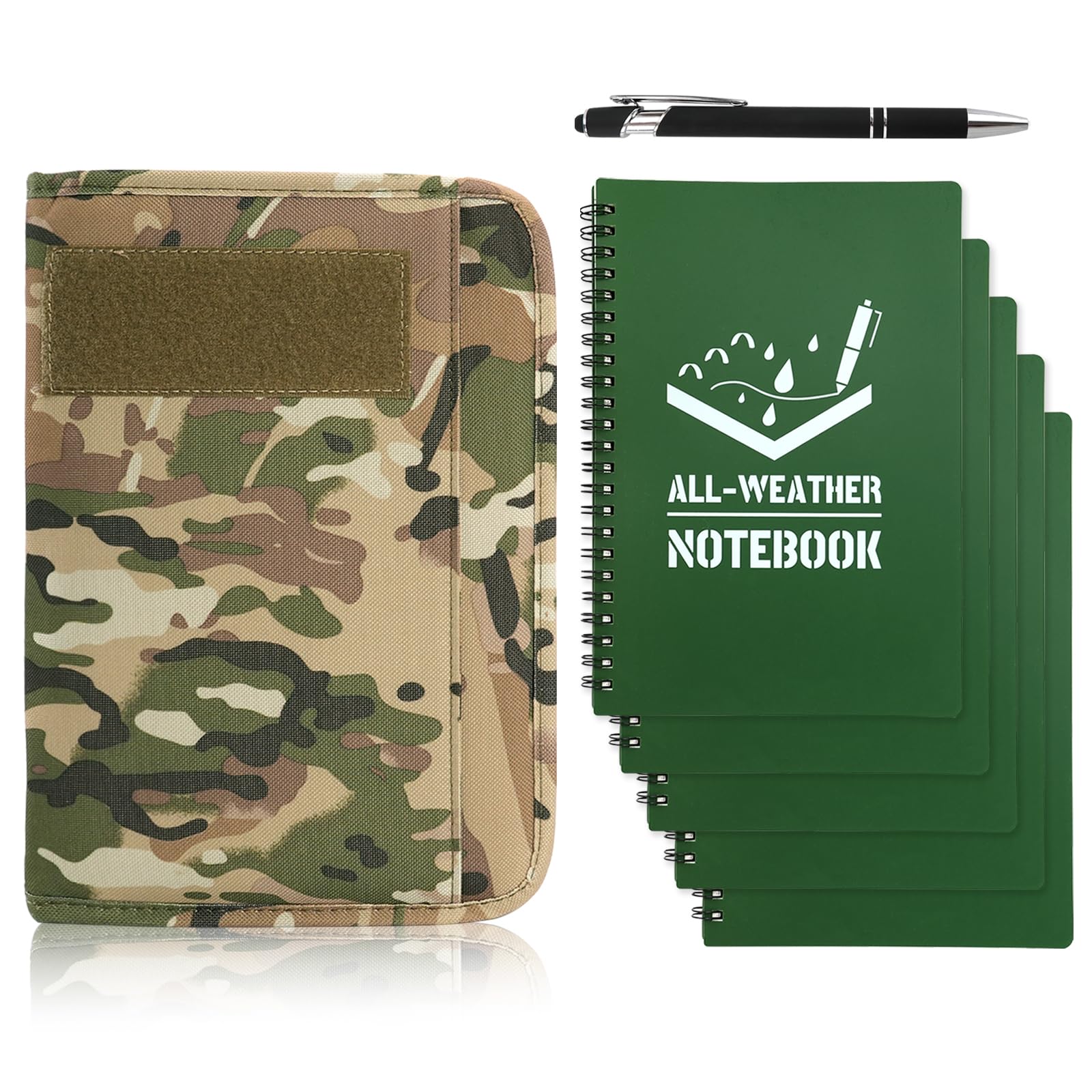7PCS wasserdichtes Notebook-Set, Witterpapier-Top-Notizbuch mit wasserdichtem Stift und Geheimtipps, 15cmx21cm Notebook geeignet für Outdoor-Aktivitäten Büro Zuhause
