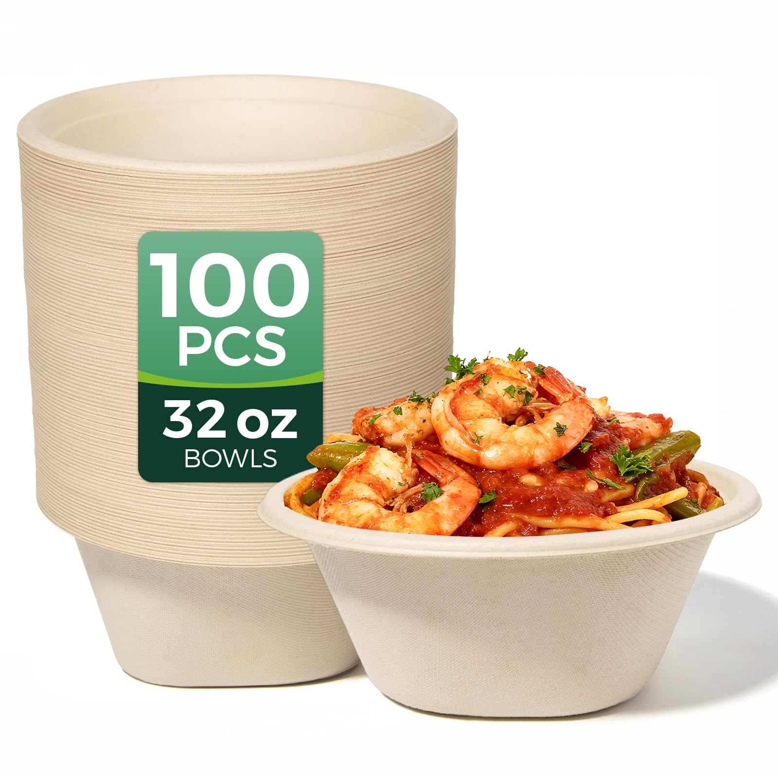hooray mida 32 OZ Large Disposable Paper Bowls - Heavy Duty and Compostable - Made from Eco-friendly Sugarcane Bagasse - Biodegradable Bowls for Soup,