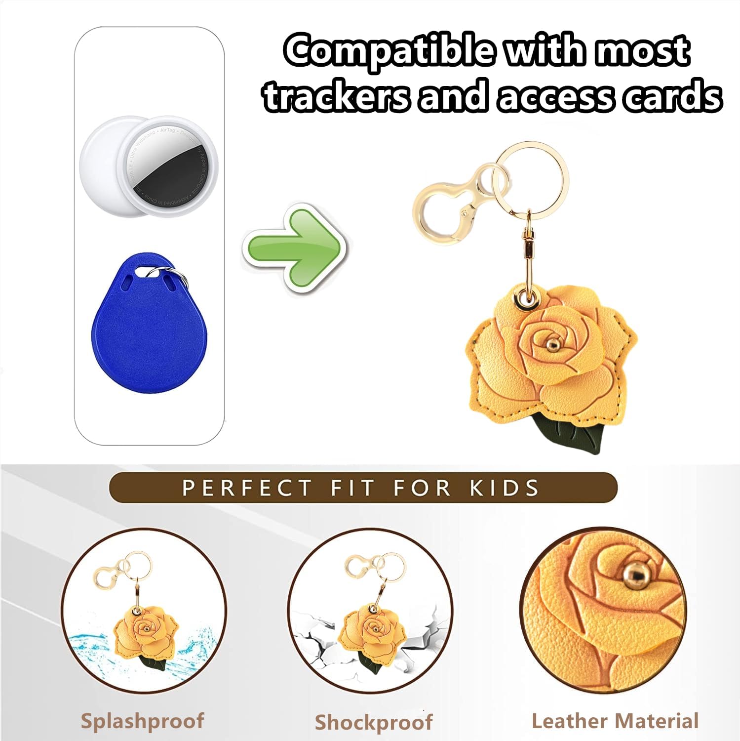 BORKUANA PU Leather Keychain holder Protective Case Compatible with AirTag image 4