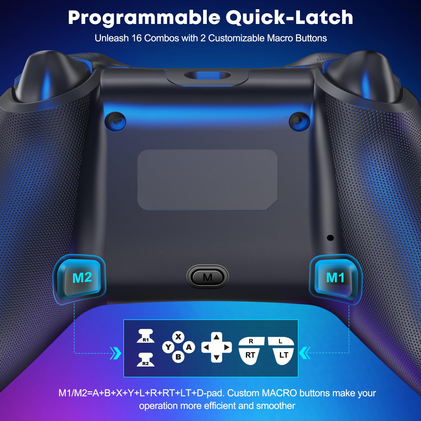 Controller PC, controller PC wireless con luce RGB, controller di gioco PC con 2 tasti posteriori programmabili, 1000 mAh, controller Bluetooth compatibile con Windows PC/Switch/Switch2/Android/IOS