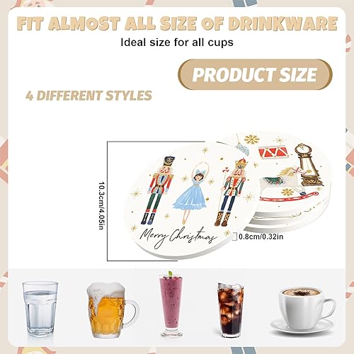 Miniatura 2 de Whaline Juego de 4 posavasos de Navidad, juego de 4 posavasos de cascanueces para Navidad, invierno, vacaciones, cerámica para decoración de mesa de