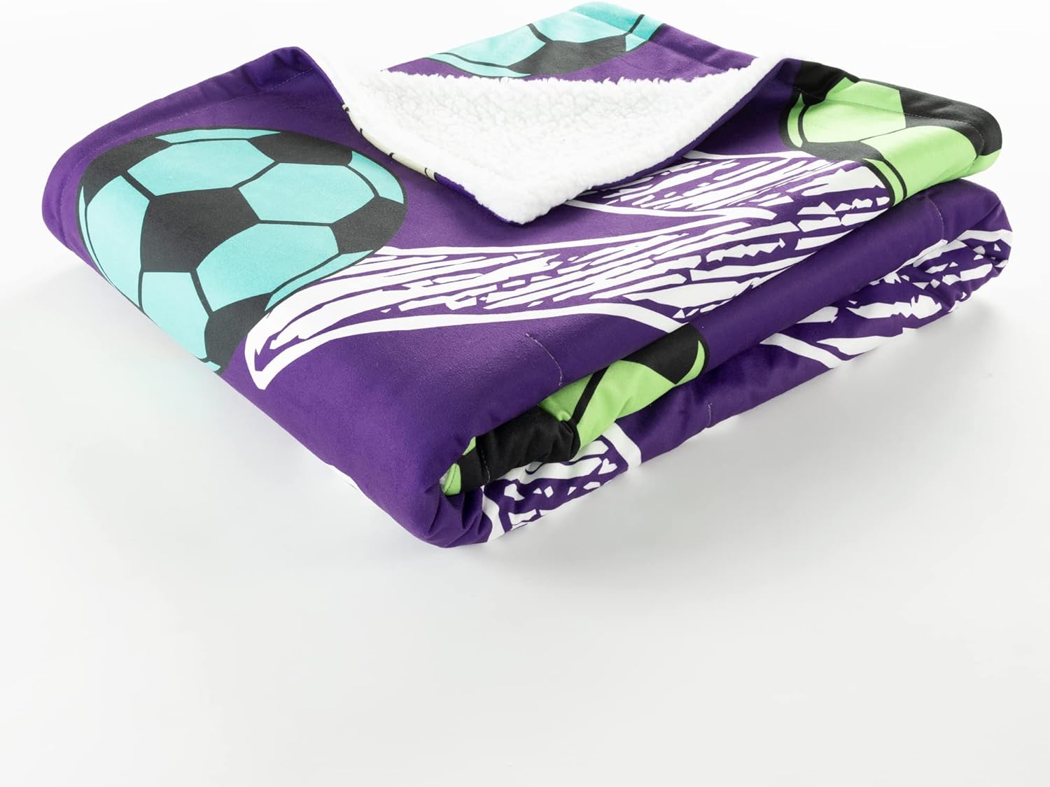 Lush Decor Girls Soccer Kick Sherpa Throw Blanket Single 50" L x 60" W Purple - Soccer Blanket for Kids - Sports Decor - Fleece Throw Blankets