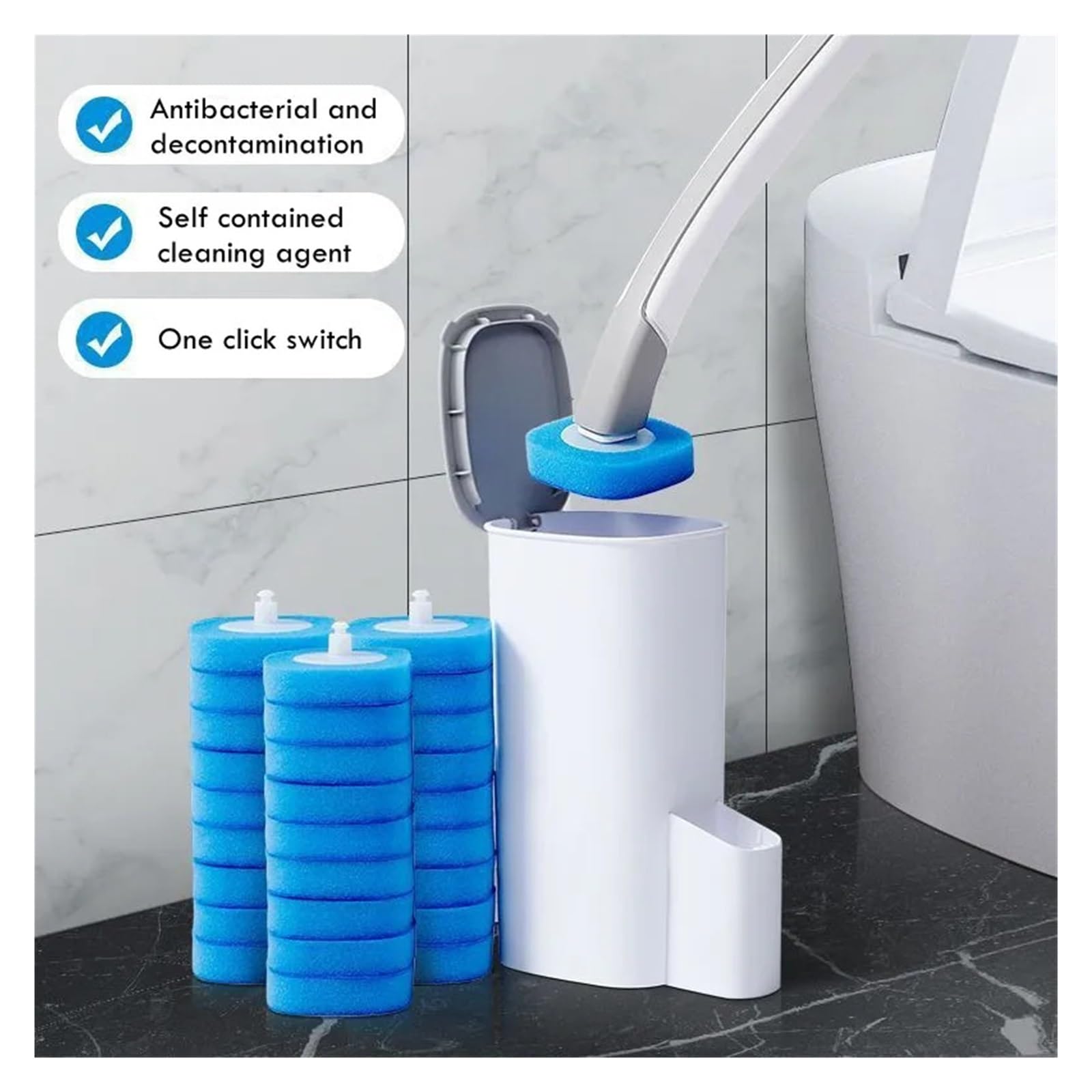 Escobilla WC Cepillo Limpiador de Inodoro con Mango Largo, Cepillo Limpieza for baño Cabezal reemplazable, Accesorios for y(32pcs Heads)