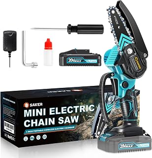 Saker Mini Chainsaw Cordless 4-Inch Portable Electric Handheld Chainsaw for Pruning Tree Branches, Gardening, Yard Work & Gifts