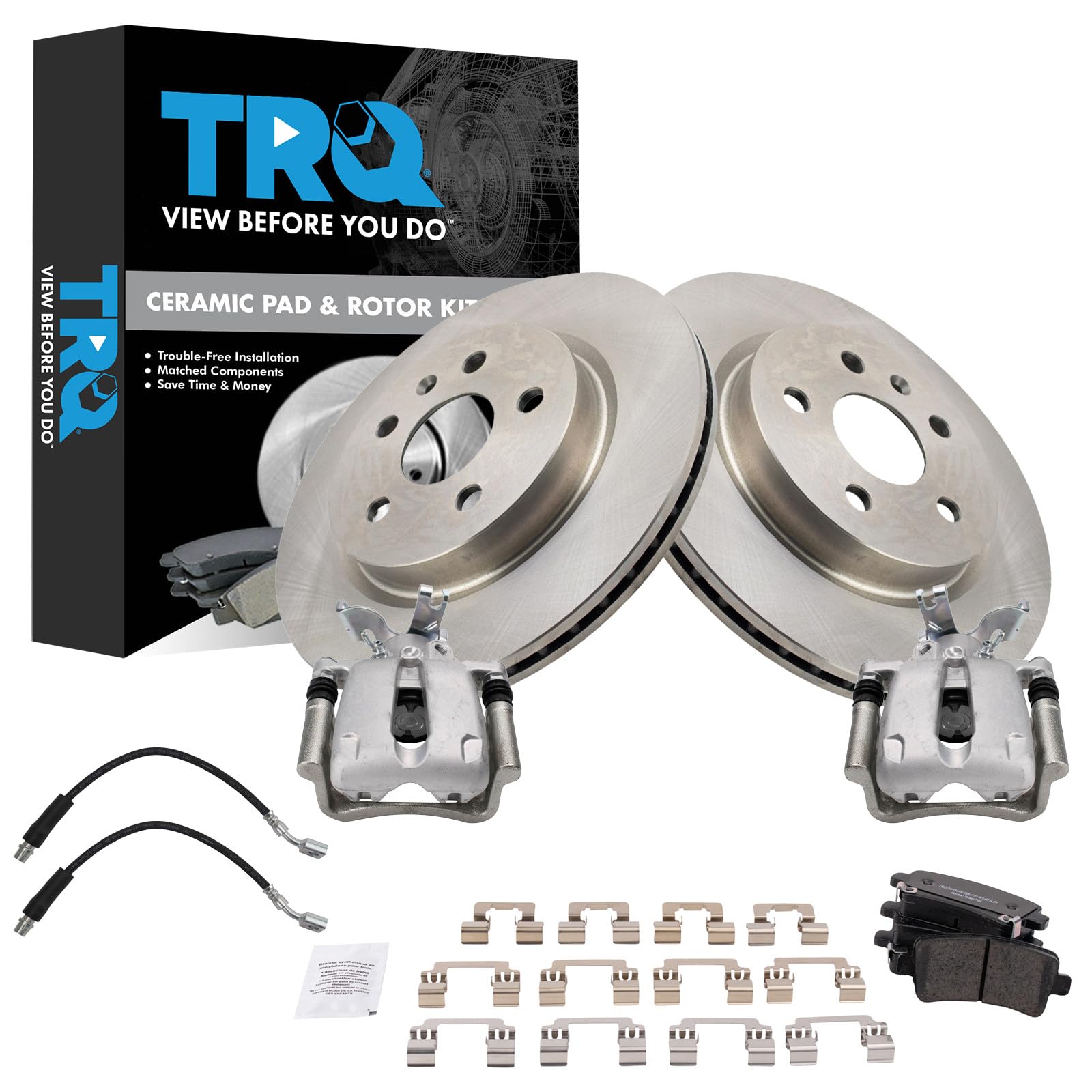 TRQ Rear Brake Pad and Rotor Set Ceramic 315 mm Rotors Calipers Compatible with 2014-2015 Chevrolet Malibu 2016 Malibu Limited
