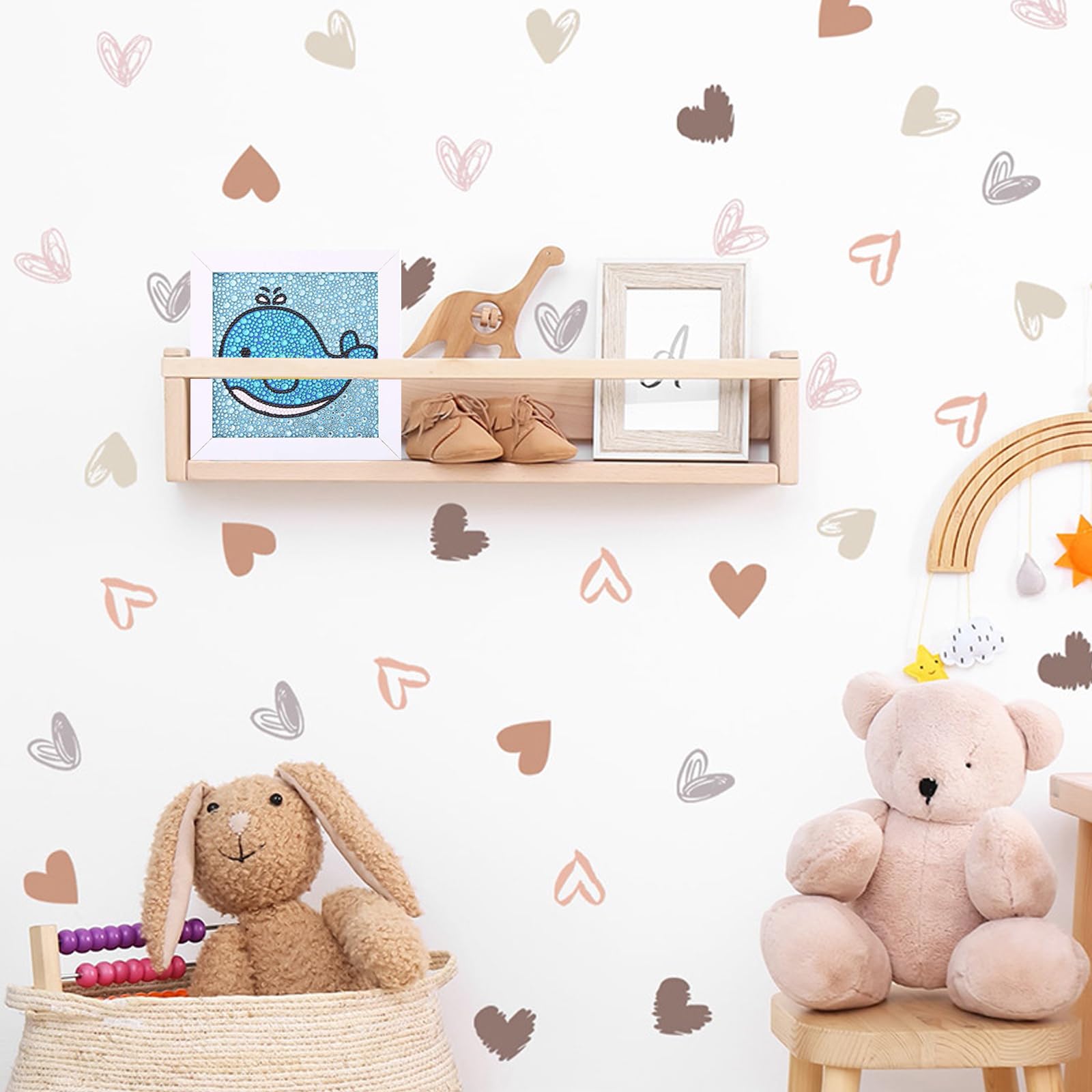 108 Pegatinas de Pared de Corazón Pegatinas Pared Decorativas Dormitorio para Habitaciones de Niños, Habitación de Niños, Habitación de Niños, Guardería, Despegar y Pegar, Decoración Bohemia Chic