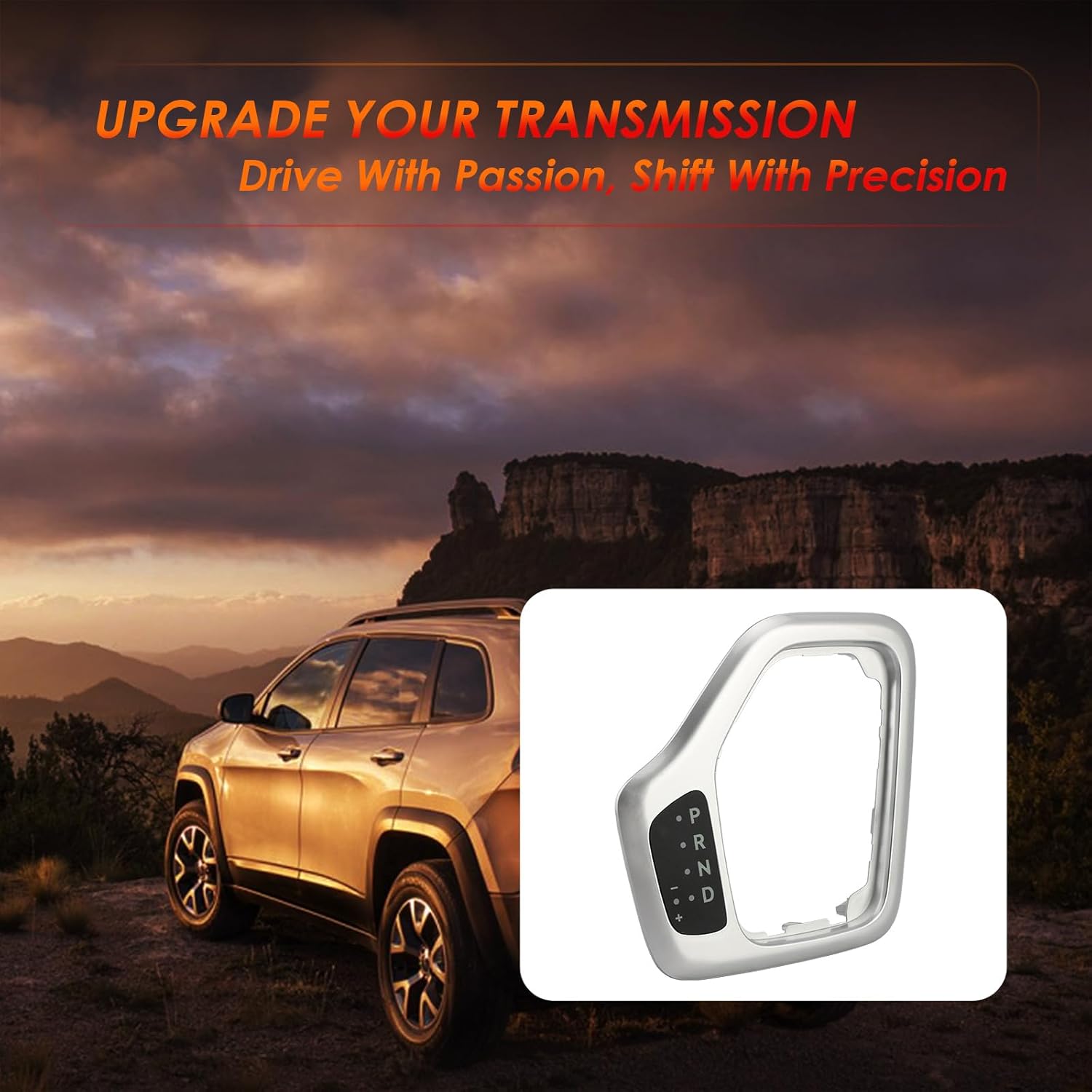 Upgrade 601-402 Shifter Bezel with Harness, Compatible with 2014-2018 Jeep Cherokee, Silver Transmission Kit, Replaces# 5YD27XSAAA 68413957AA