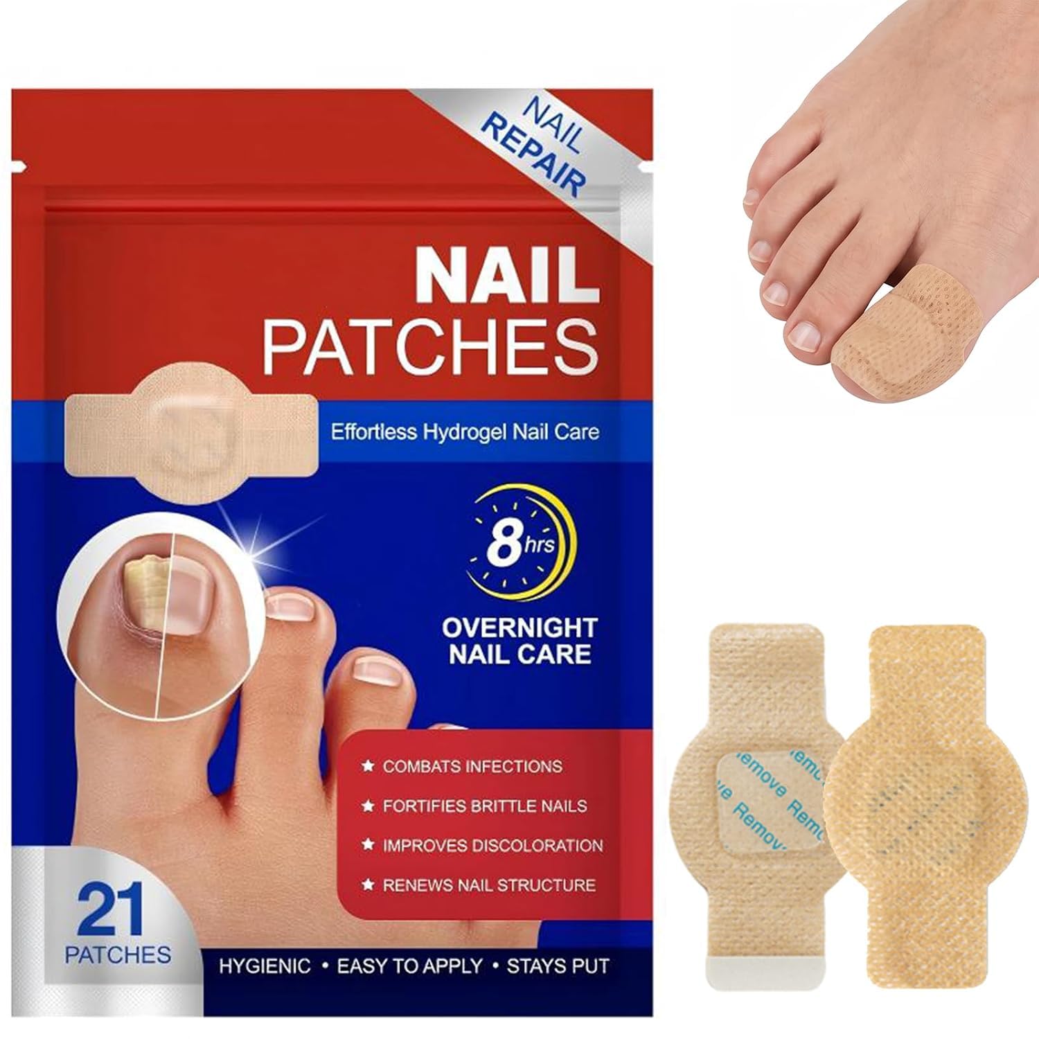 Toenail Care Patches, 21 PCS Overnight Nail Wraps for thick & Brittle Nails | Breathable Self-Adhesive Nail Wraps, Nail Repair Patches, Daily Care for Thick, Yellow & Discolored Nails, Easy Application-image-43