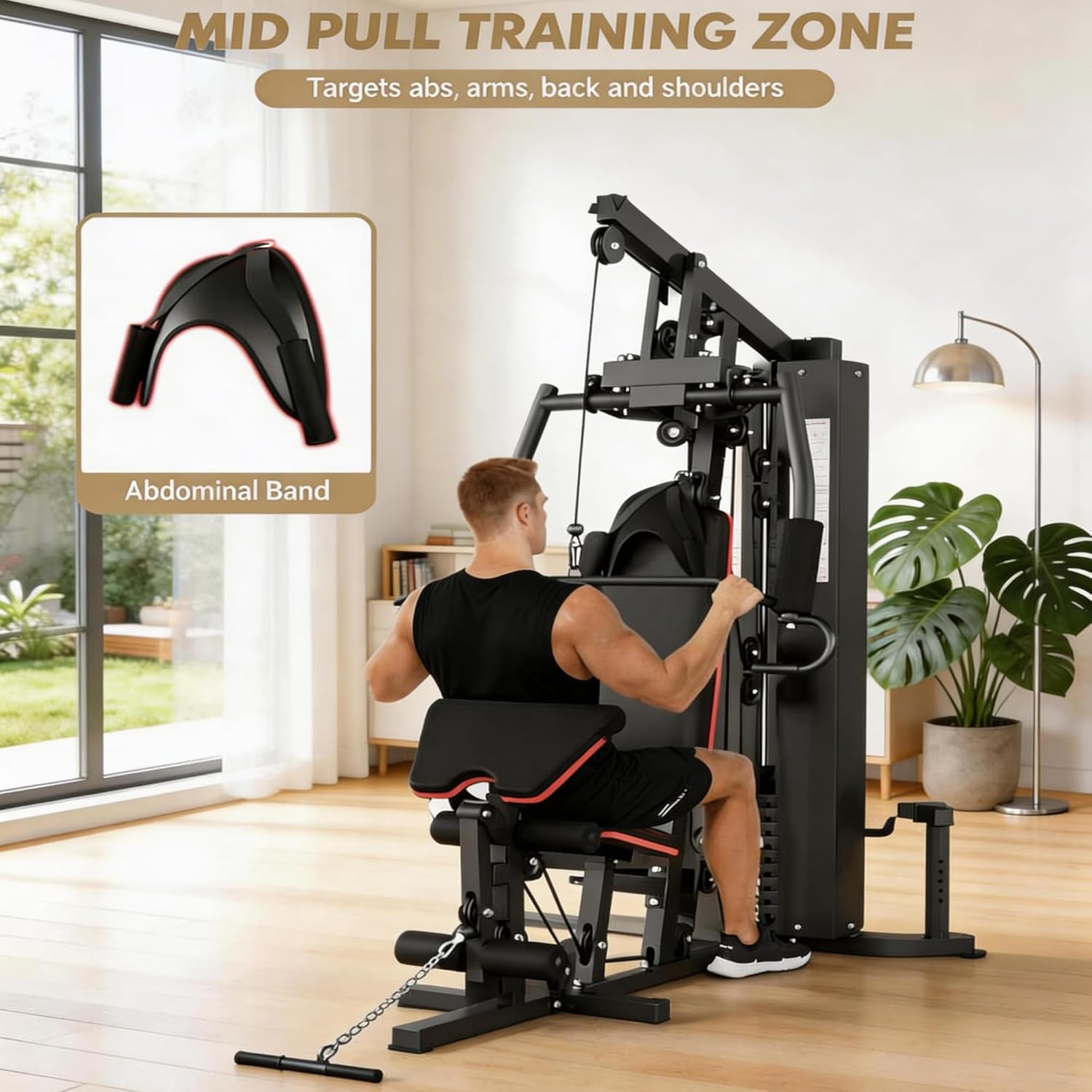Multifunctional Home Gym Equipment with 150LB Weight Stack - Full Body Workout Machine for Strength Training, Home Gym Weight Machine with Pulley System, Leg Press - Compact Fitness Station