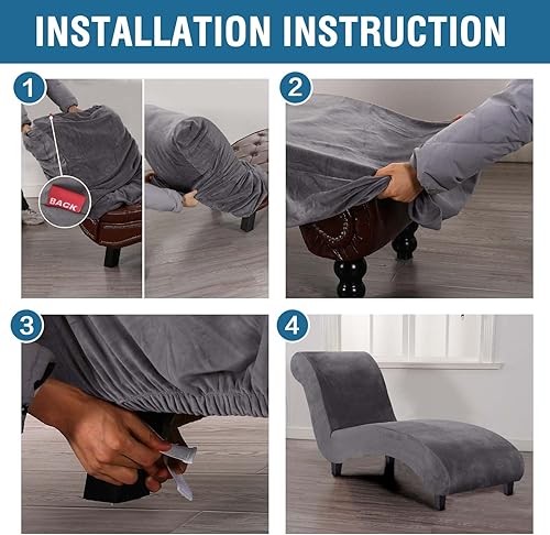 Miniatura 7 de H.VERSAILTEX Funda de Terciopelo para Chaise Lounge, Funda de Chaise sin Brazos de Lujo para Sala de Estar, Lavable a Máquina, Gris