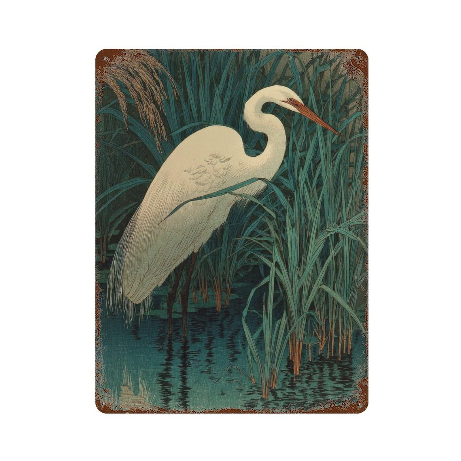 xiaoxiaoshen Egret Bird. Ukiyo Wall Decor Art Metal Tin Poster Modern Home Decor Art Home Bar Shop Decorations Vintage Sign 40x30cm