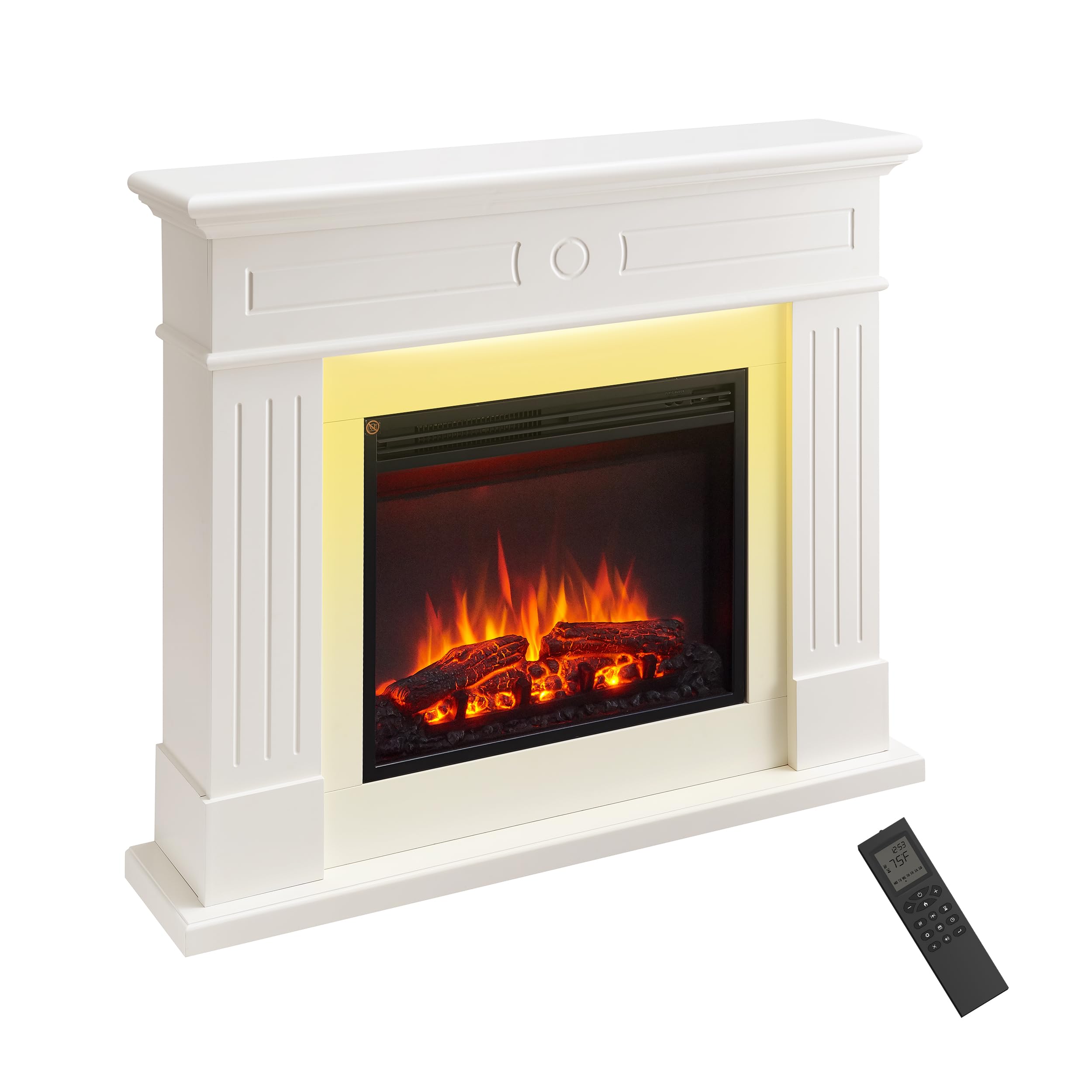 Flamme White 43" Freestanding Electric Fireplace Suite, Everleigh,